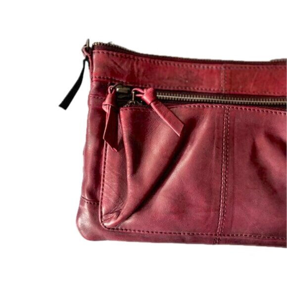 Bass Leather Crossbody Shoulder Clutch Bag Burgundy Zip Pockets Detachable Strap - Picture 4 of 9